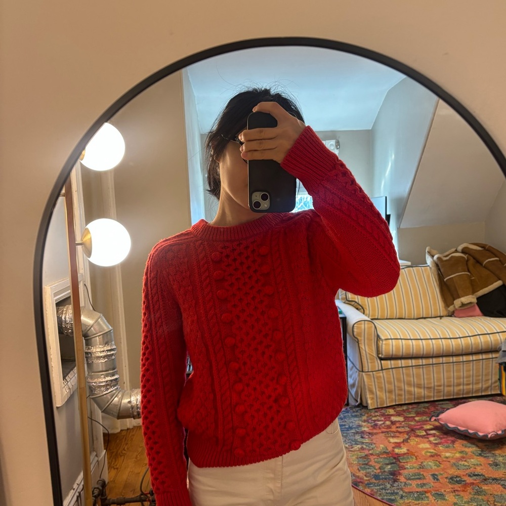 J. Crew Red Wool Cable Knit Sweater